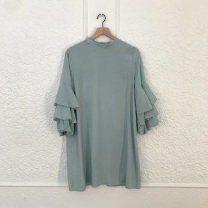 Zara Basics Puffy Sleeve Dress | Sage Green | L